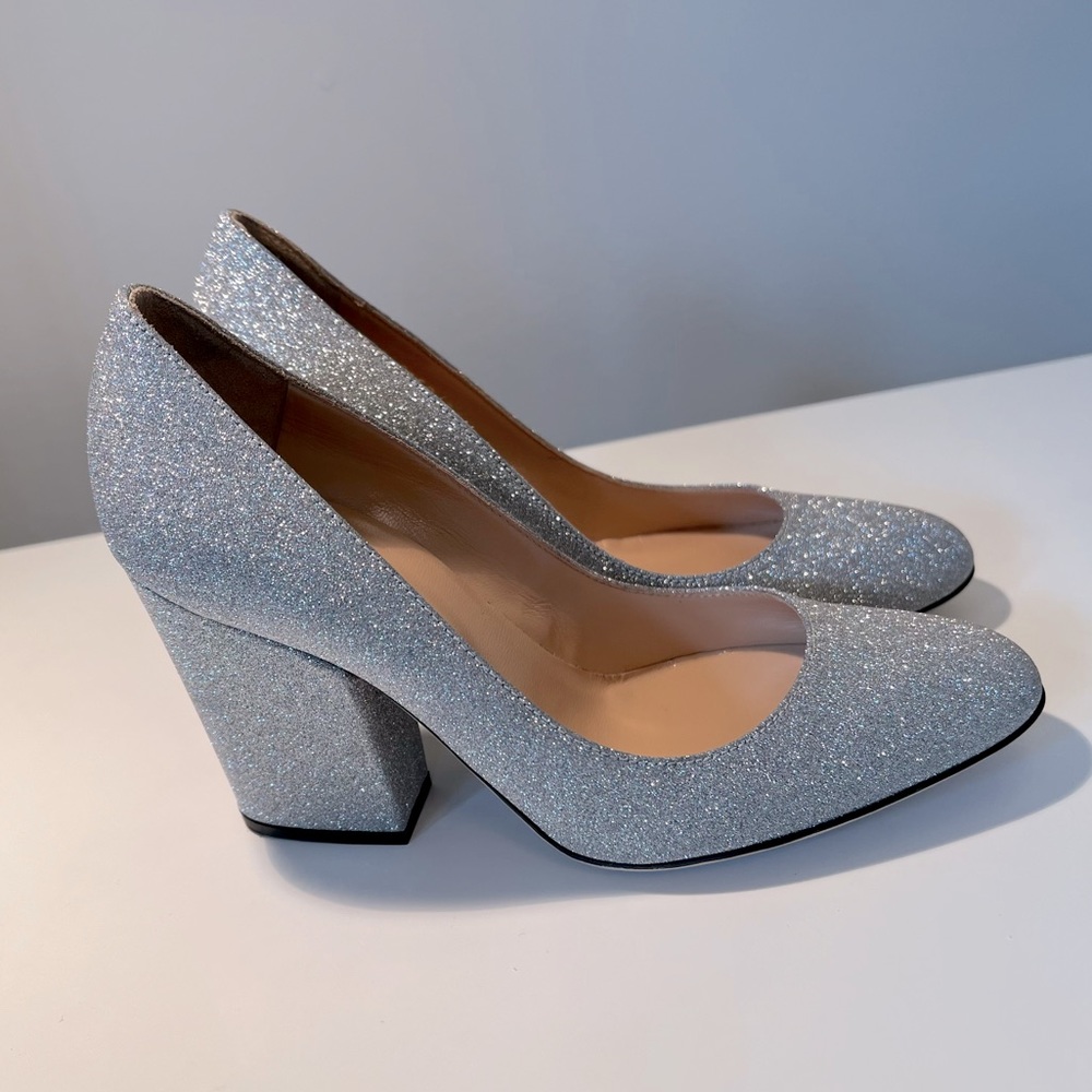 SERGIO ROSSI SILVER GLITTER SHOES SIZE 34.5 - Picture 2 of 6